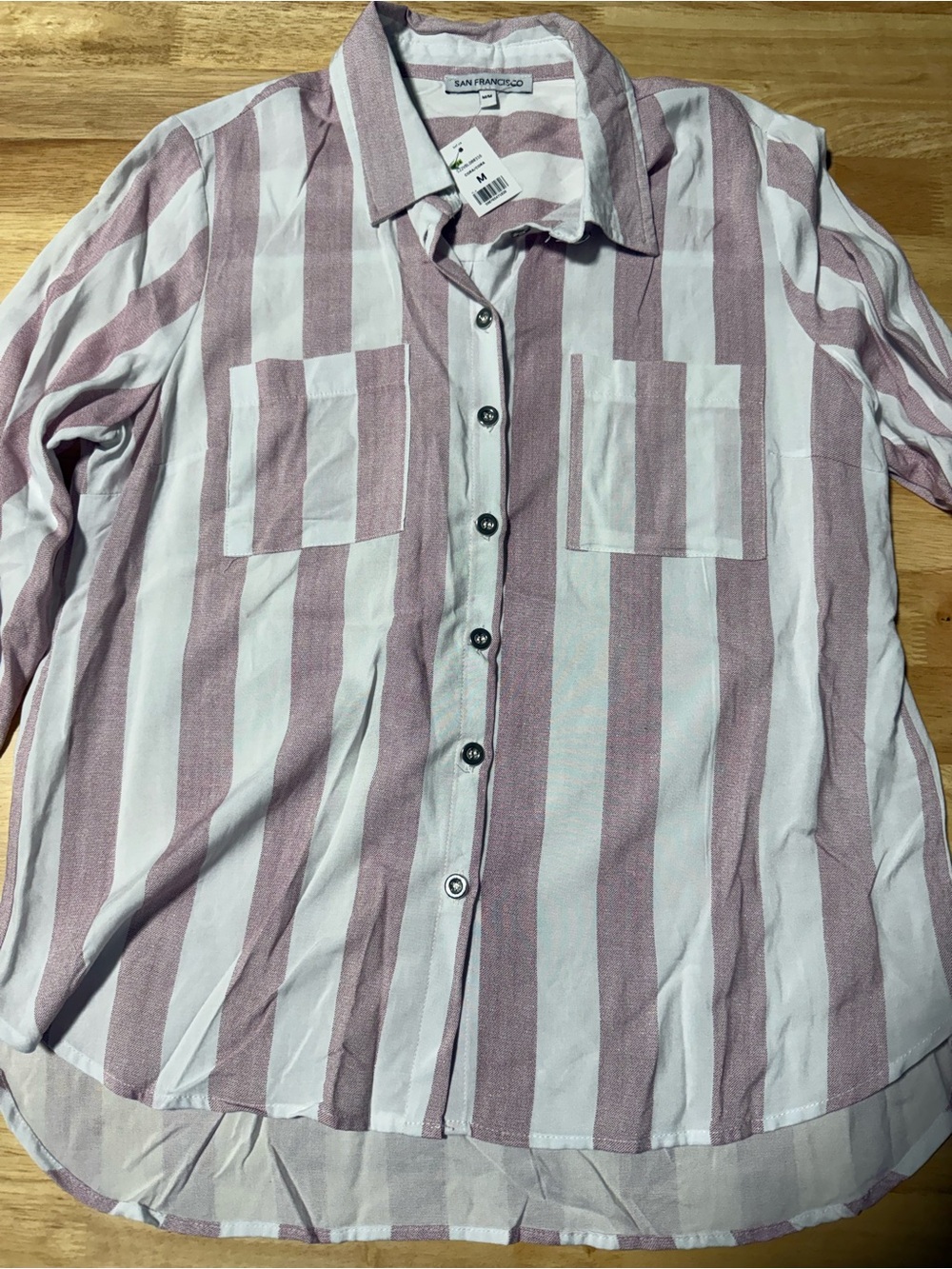 Women’s San Francisco Striped Button Down Blouse White Burgundy